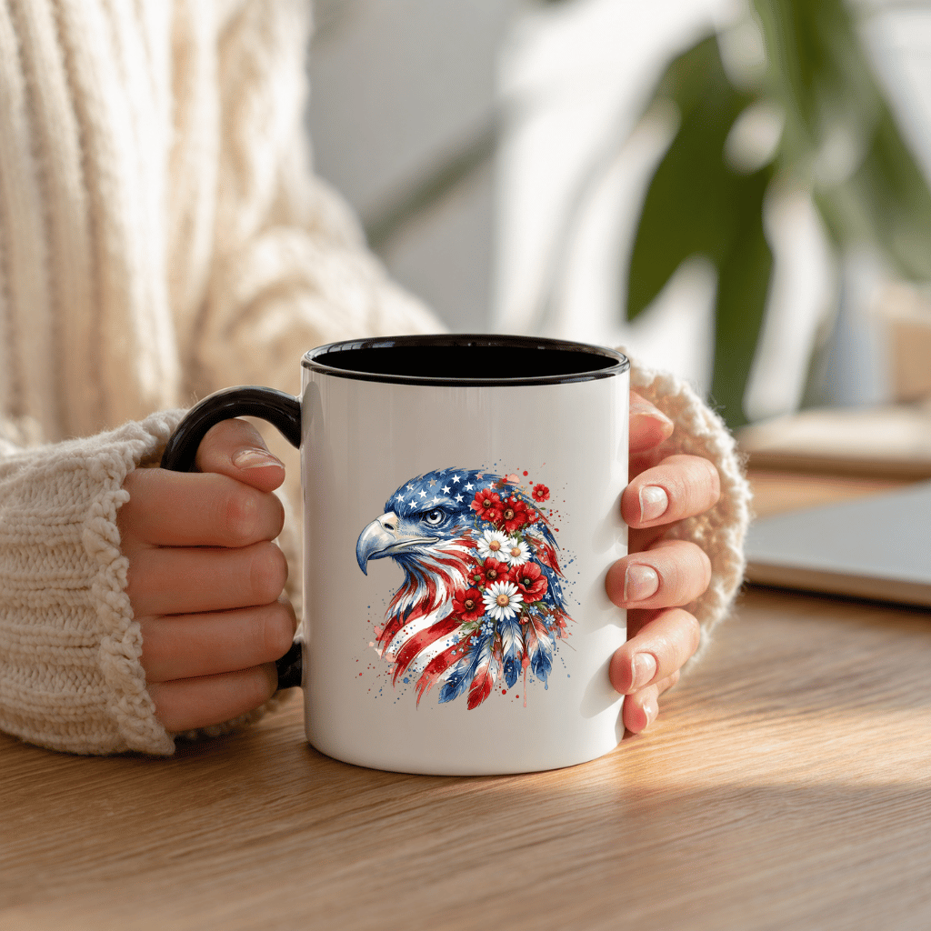 Patriotic American Eagle Accent Mug – 4th of July Independence Day Gift, USA Flag Mug - detail view